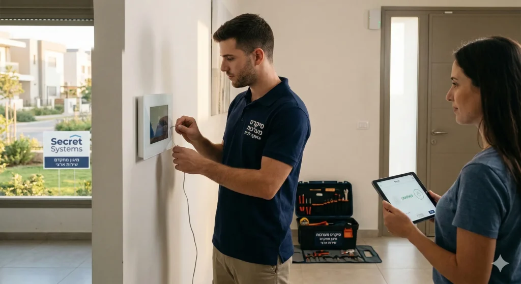 Professional smart home alarm system installation in Dallas TX by ClearZone Security, featuring a touch-screen keypad and motion sensors.