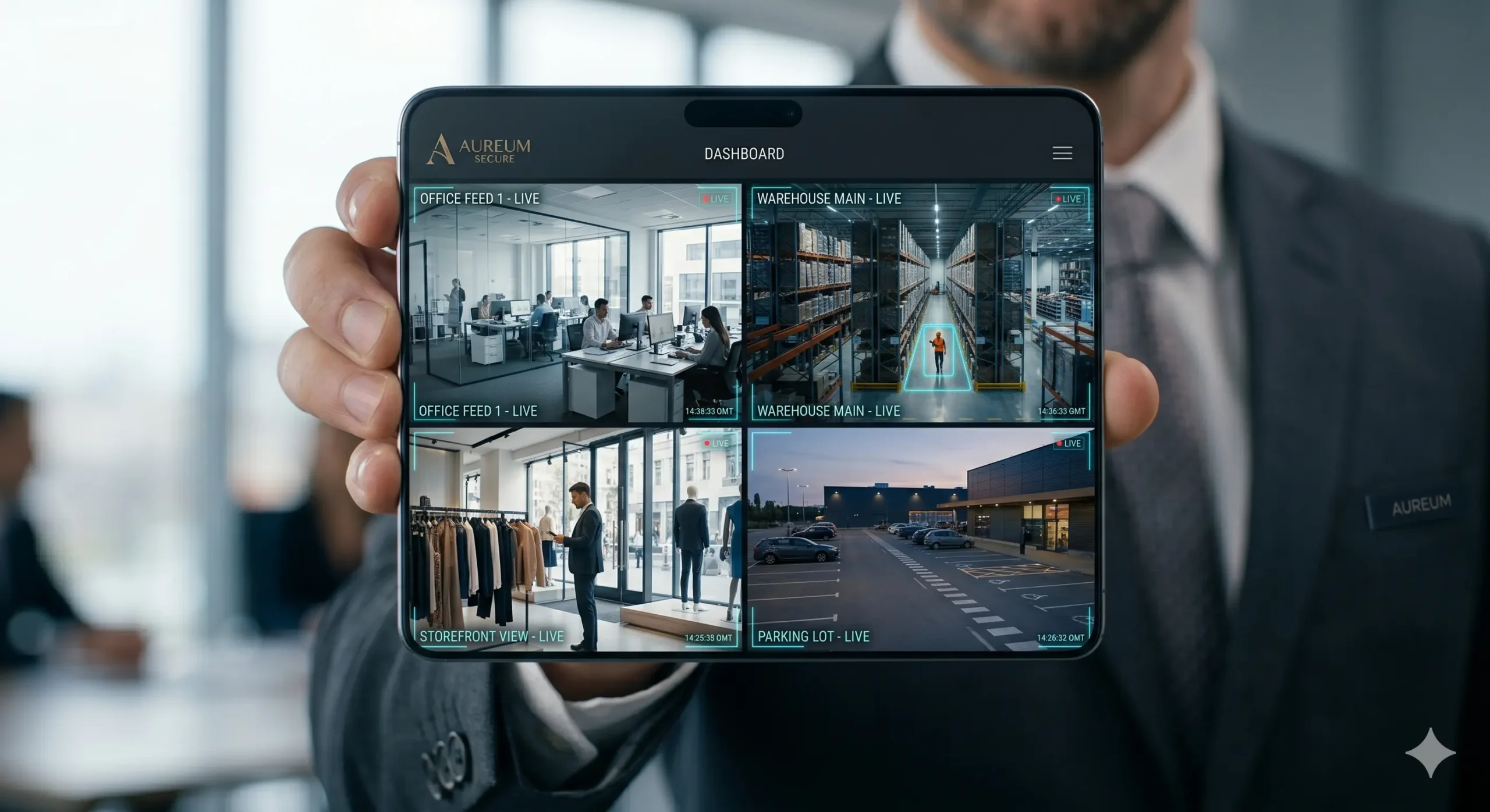 Multi-site business security camera remote view mobile application.