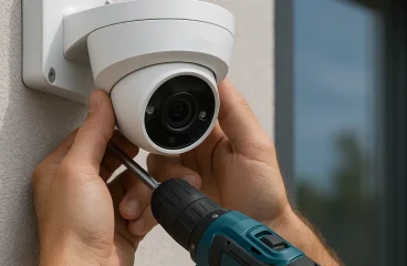 someone install security camera on the wall